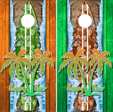 Happy Hour Beach Spill Wood LAMINATED Cornhole Wrap Bag Toss Skin Decal Sticker