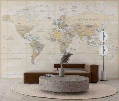 3D World Map Wallpaper Wall Mural Removable Self-adhesive 1668