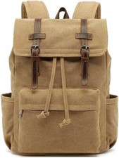 Vintage Canvas Backpack, Mens Travel Rucksack for Laptop Hiking Bag Khaki