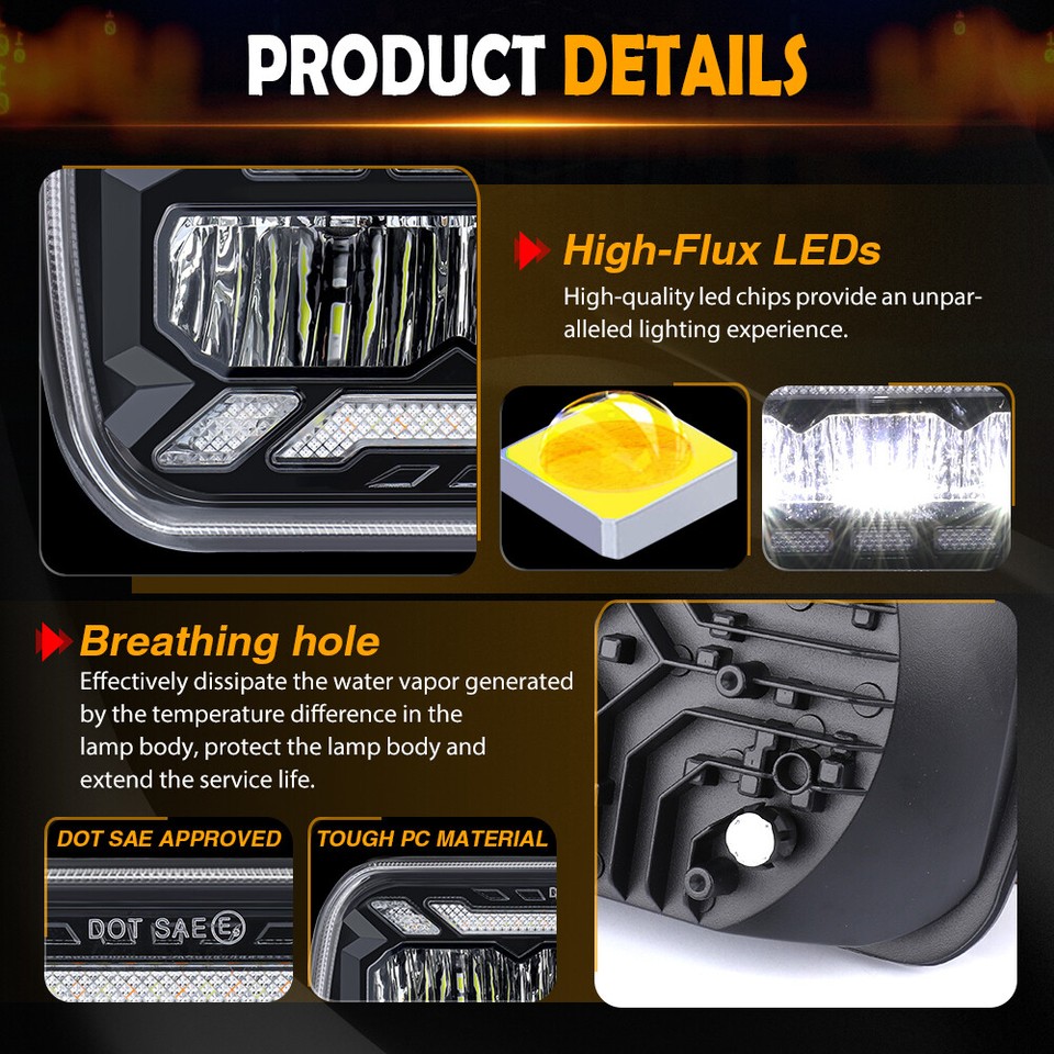 Headlight Assemblies For 2016 For Toyota 4Runner 5x7" 7x6" LED Headlight Hi-Lo Beam 2x For Toyota Pickup 1982-1995 Truck Headlight Assemblies For 2000 For Toyota 4Runner - Foto 5