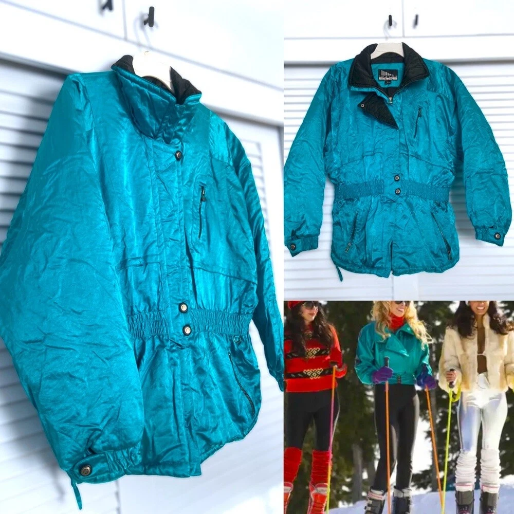 Inside Edge Vintage 80s Retro Metallic Clinched Waist Snow Ski Suit Size L