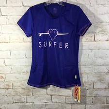O NEILL Women Blue Graphic Short Sleeve Crew Swim Shirt UV Sun Protection Size M