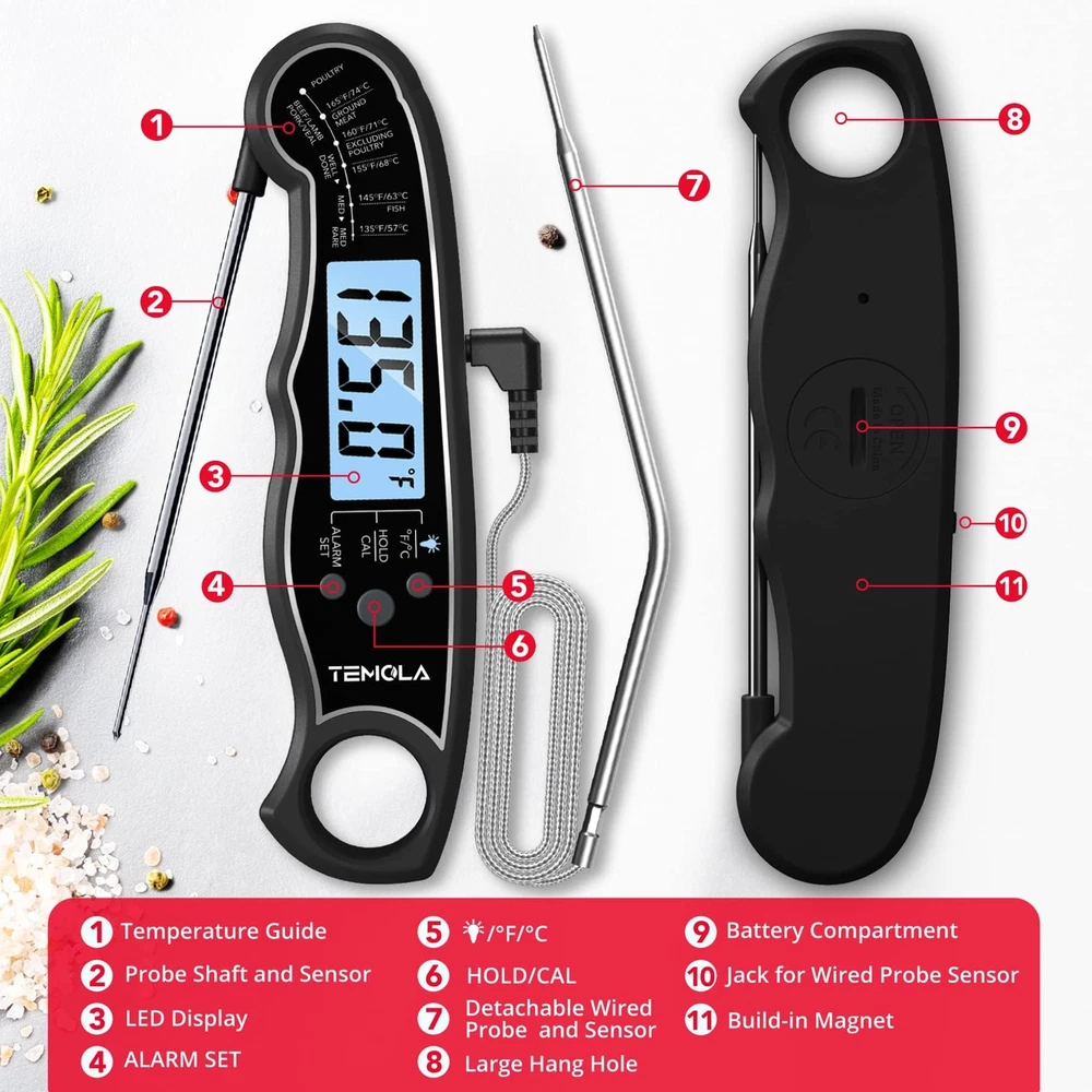 Meat Thermometer, Instant Read Food Thermometer for Cooking, Digital Food The...