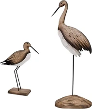Wooden Sea Bird Statue Seagull On Stand Decor  (11.5"+ 24.5")