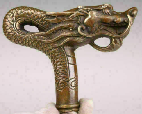 chinese Handmade Bronze Carving Dragon Collect Cane Walking Stick Head Statue - Photo 1 sur 4