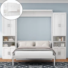 Queen/Full Murphy Wall Bed Frame Foldable Platform Bed w/Combo Or Side Cabinets