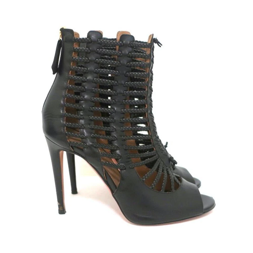 Aquazzura Cage Botas Venus Negro Cuero Trenzado Talla 39 Punta Abierta Botines Foto 2 de 4