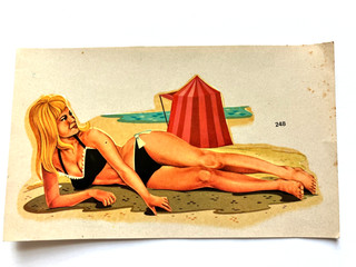 BELLEZZA DA BAGNO SPIAGGIA anni '50 " CHAVELI CALCOMANIAS " (decalcomanie) PIN UP/CHEESECAKE
