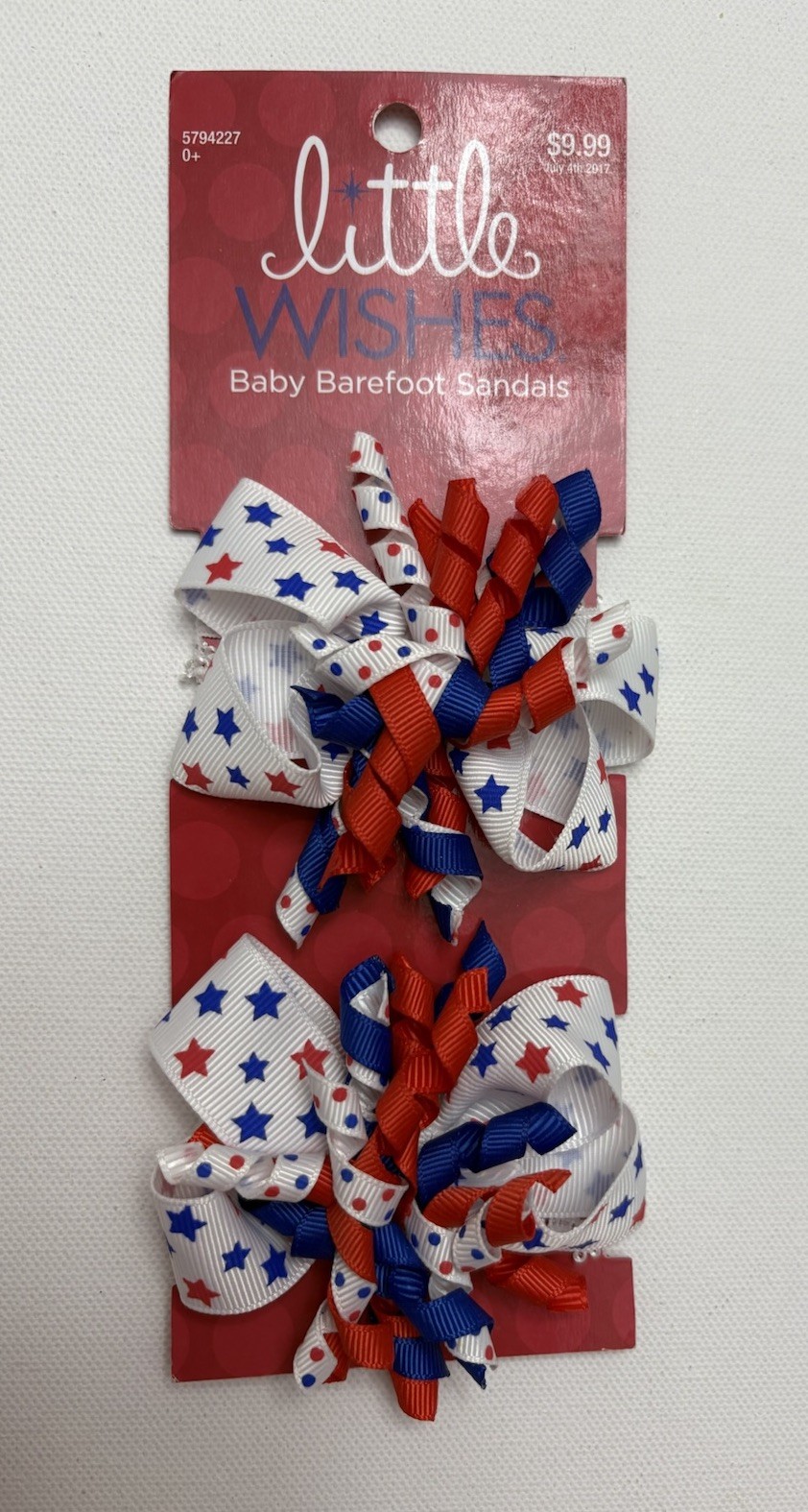 Baby Barefoot Sandals Little Wishes Infant Red White Blue July 4th New