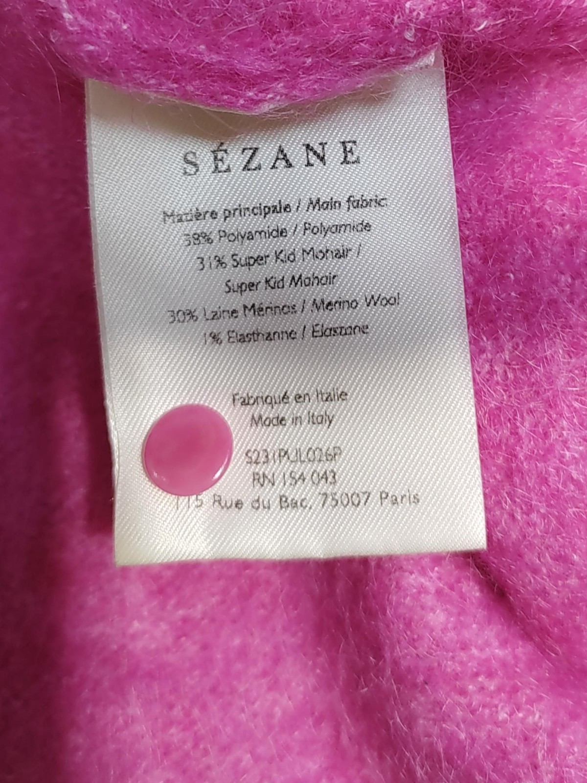 Sezane Women's Jumper XS Pink Polyamide with Mohair, Wool, Elastane Pullover image 6