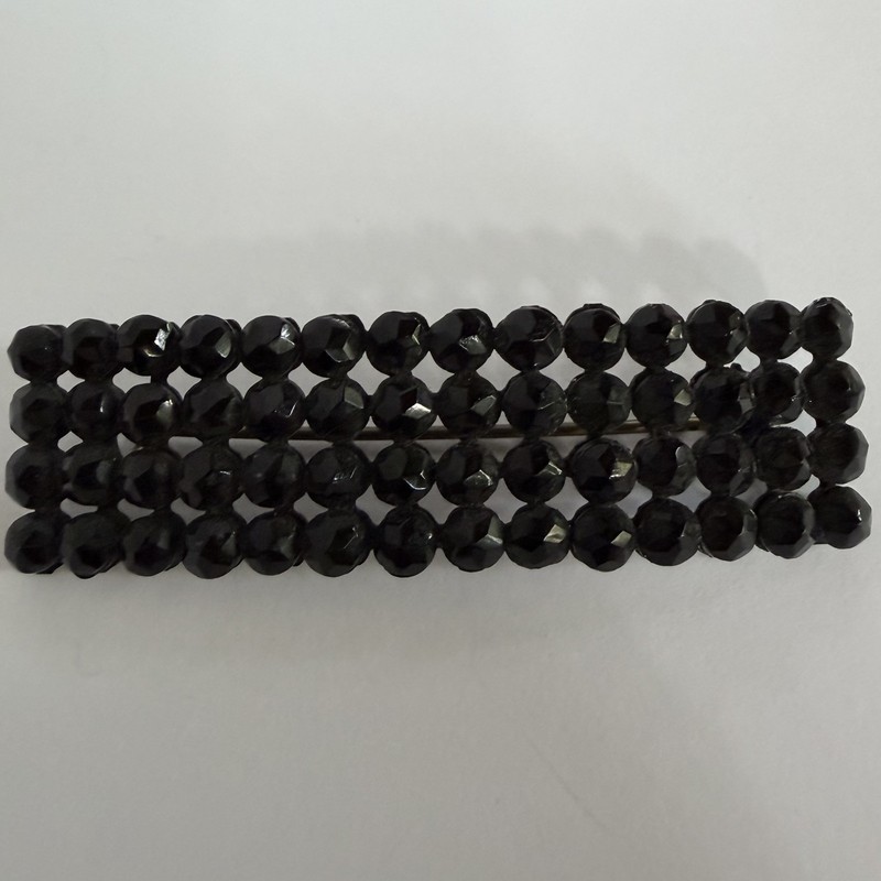 ANTIQUE VICTORIAN FACETED FRENCH JET BLACK GLASS BROOCH 