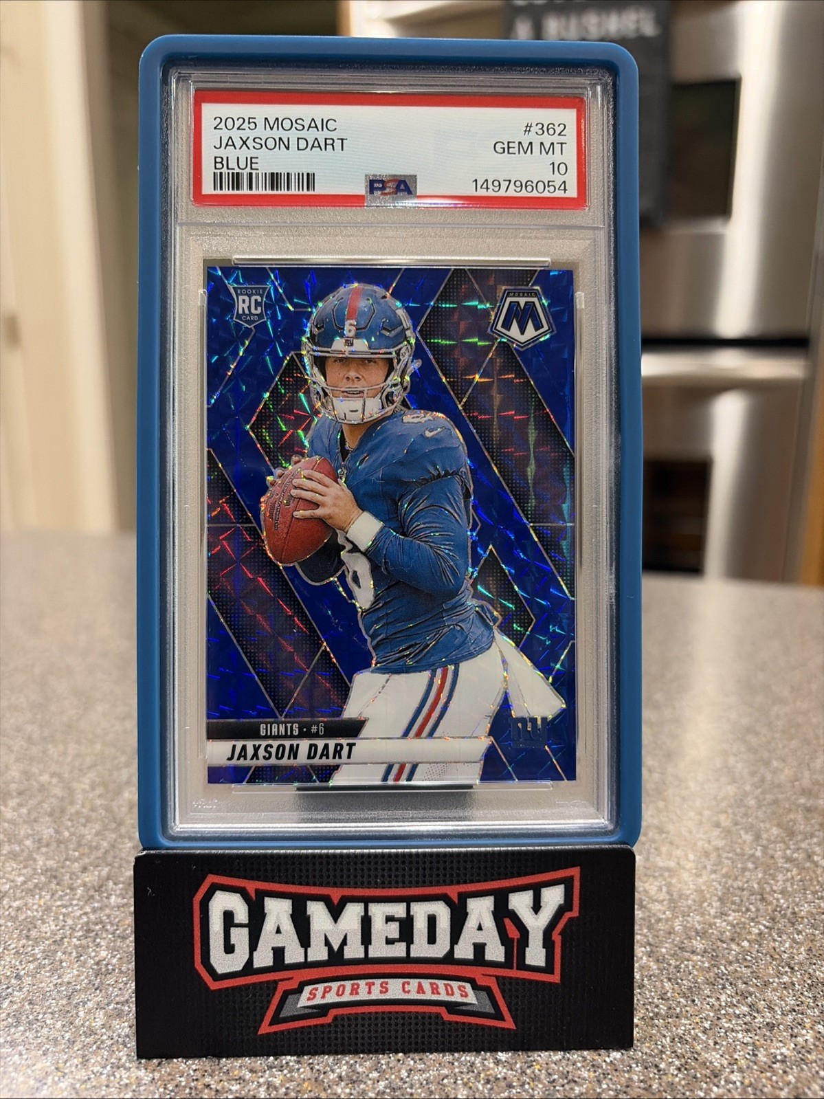 2025 Panini Mosaic - Rookies Jaxson Dart #362 Blue Mosaic Prizm /99 (RC)