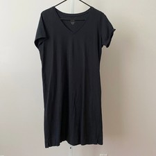 Pure Jill S Classic Black T-Shirt Dress V-Neck Cotton Casual Mini