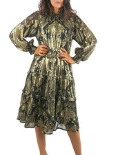 Alice & Olivia Layla Gold Silk Blend Ruffle Long Sleeve Party Dress Formal M