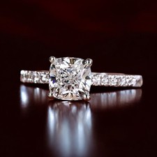 18K White Gold Cushion Cut Diamond Ring 1.82 Carat IGI Lab Grown E F VVS2
