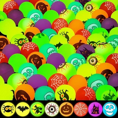 104 Pcs Glow in the Dark Halloween Bouncy Balls , 8 Halloween Designs Eyeballs T