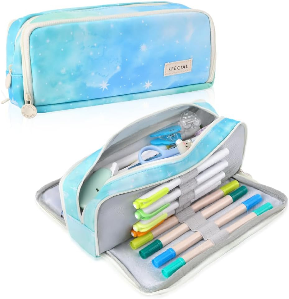 Case 3 Compartments Pencil Pouch Big Capacity Pencil Bag For