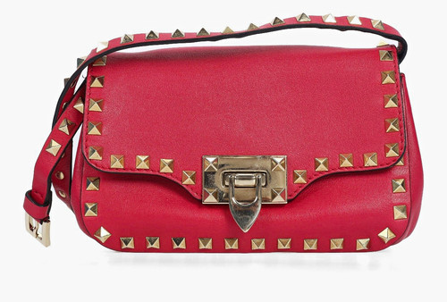 Valentino Garavani Red Studded Shoulder Bag Gold Hardware Clasp Closure