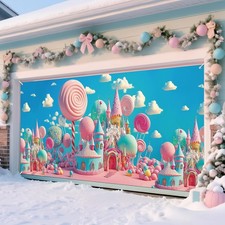 16 x 7 ft Christmas Candy Land Garage Door Cover Decorations Sweet