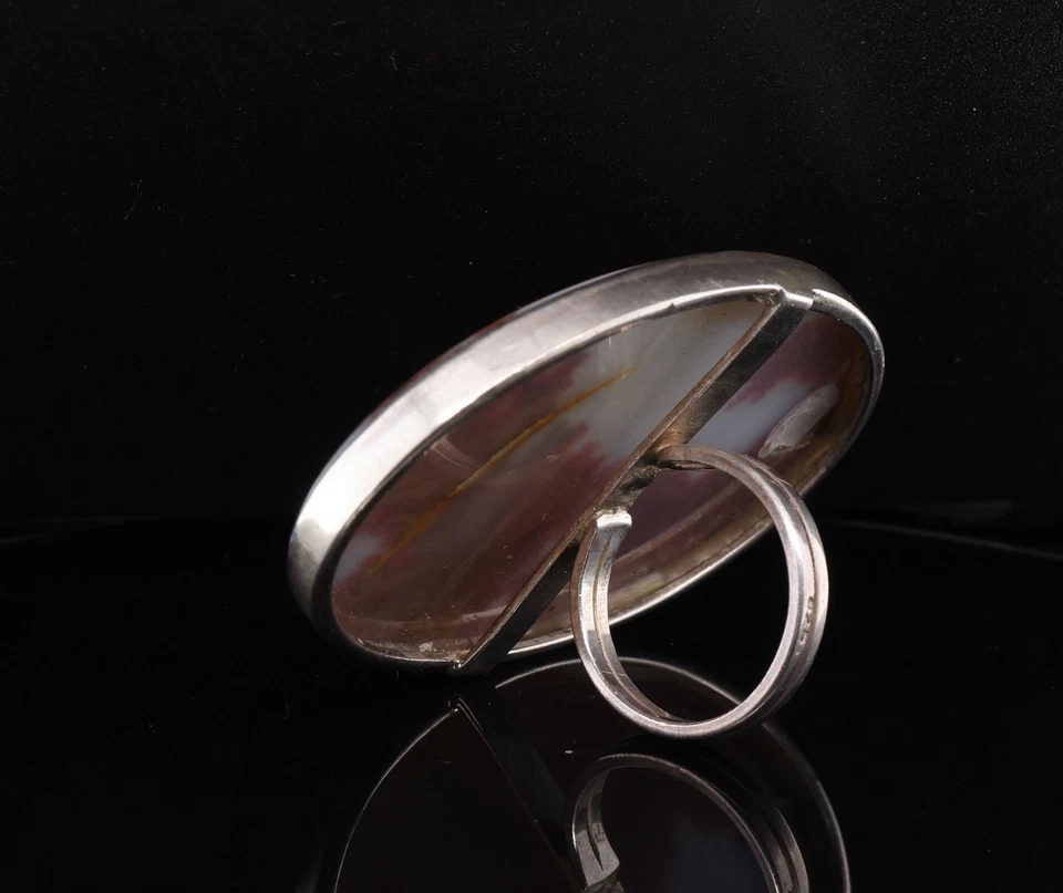 Handmade Large Chalcedony Agate Sterling Silver Oval Ring 60mm long Size R  - image 3 of 4