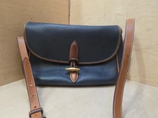 Vintage Dooney And Bourke Blue Pebbled Leather Tan Trim/Strap