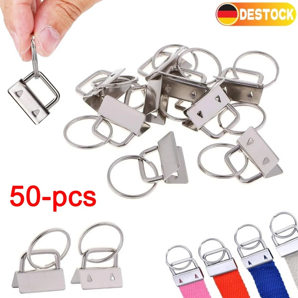 50tlg 25mm Schlüsselband Rohling Schlüsselanhänger Rohlinge Klemmschließe DIY