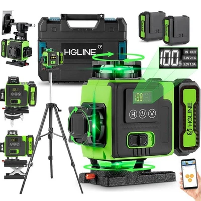 HGLINE 16 Line Laser Level Wasserwaage 4D 360° Kreuzlinienlaser mit 2Akku Koffer Stativ
