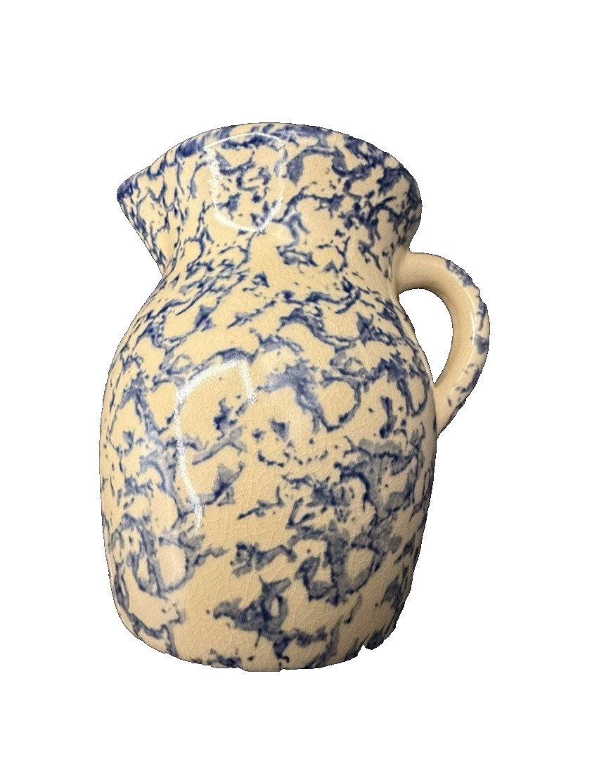 Robinson Ramsbottom Roseville OH Blue Sponge Pitcher