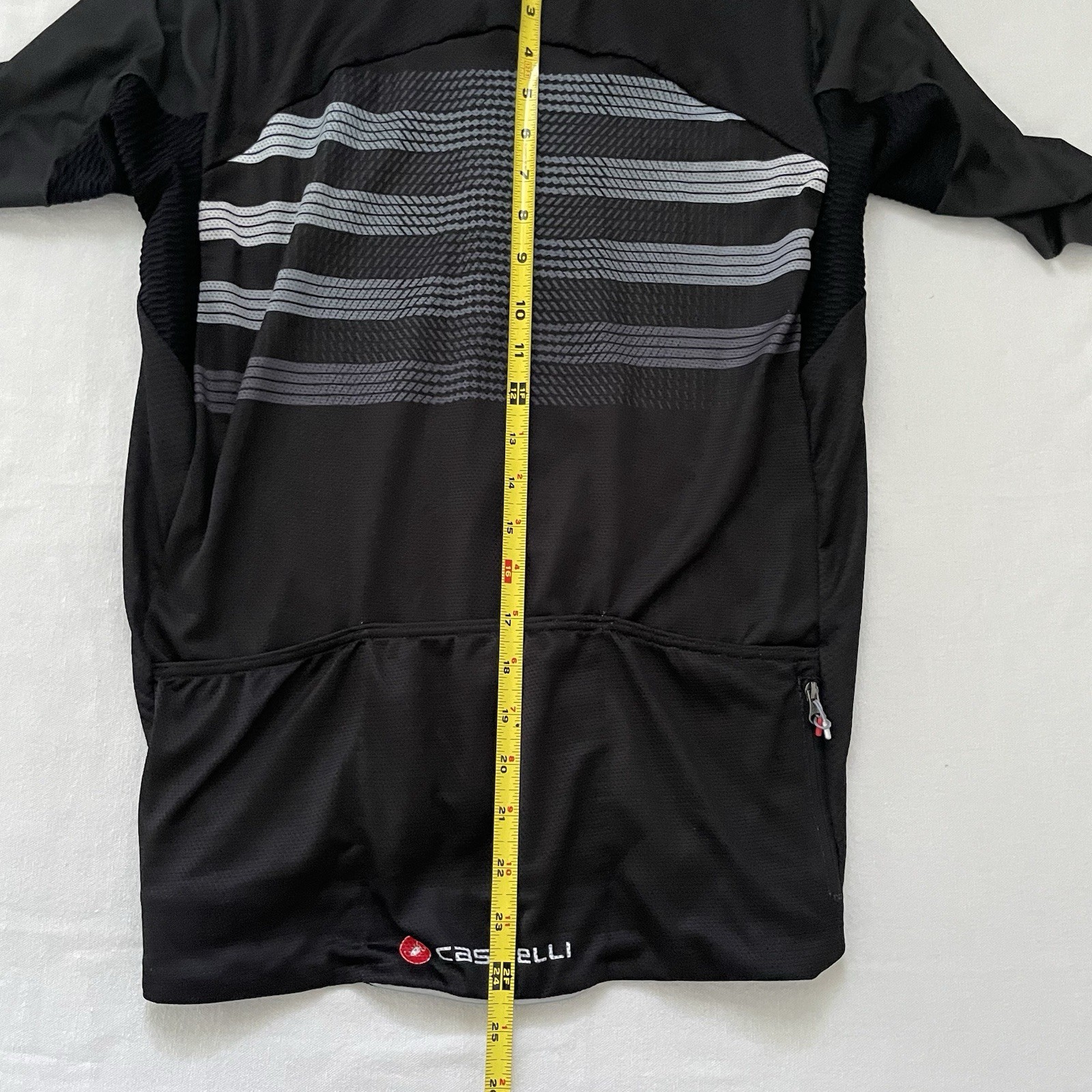 Castelli Men Cycling Jersey MEDIUM Black Gray Stripe Short Sleeve Aero Fit Speed