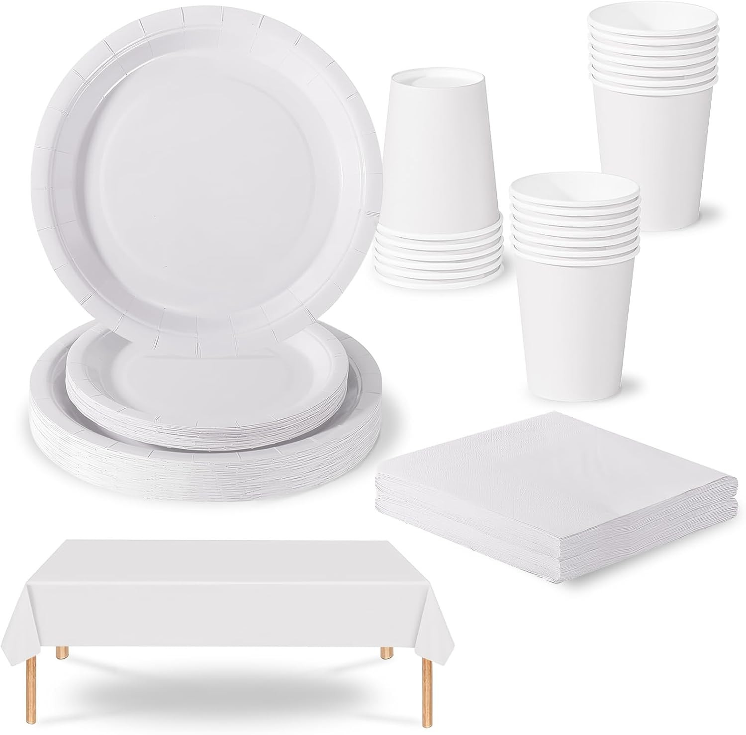 Vaisselle Jetable Blanc Carton Assiettes Tasses Serviettes Kit Anniversaire 69 Pcs