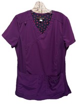 Koi Basics Purple Scrub Top Short Sleeve V Neck Pockets Size Medium Medical EUC