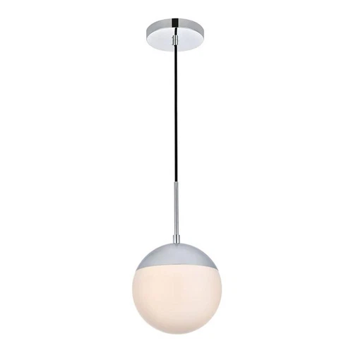 Living District Eclipse 1-Light Metal & Glass Pendant in Chrome/Frosted White - Picture 1 of 6