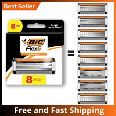 BIC Flex 5 Razor Blade Refills for Men 8/12 Pack Refillable Cartridges Smooth...