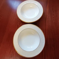 Set of 2 Noritake WHITE PALACE 8 1/2" Rimmed Soup Bowls PRISTINE Gold Trim 4753