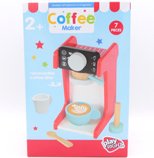 PlayRight Coffee Maker Wooden Toy Set w/ Removable Coffee Filter 7 Pcs Ages 2
