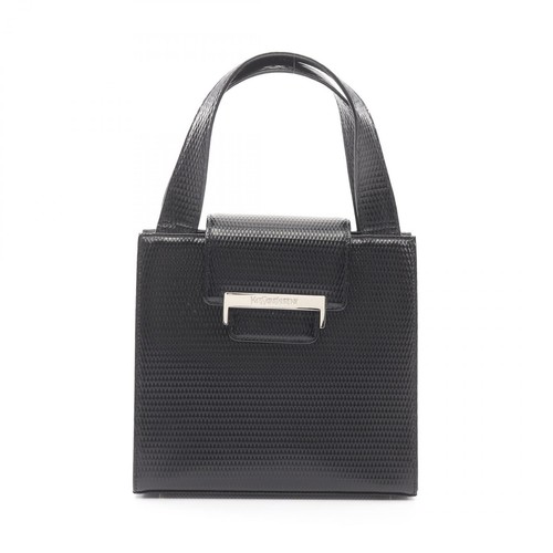 YVES SAINT LAURENT Embossed handbag with all-over pattern leather Black Used