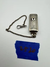 ANTIQUE BELT LOOP SILVERINLAY LETTER "M", WATCH FOB CHAIN