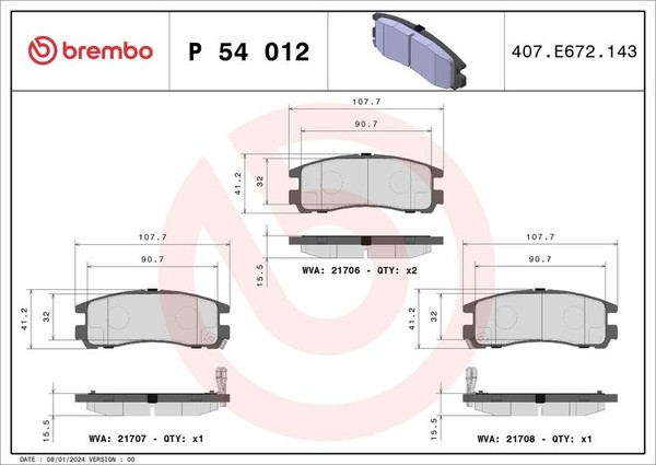 Brembo Bremsbelagsatz, Scheibenbremse P 54 012 FüR Mitsubishi Chrysler Hyundai-image