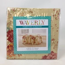 Waverly Ballad Bouquet 2 Piece Ottoman Slipcover in Blush Floral 116" New