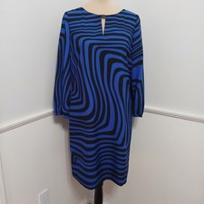 Tahari Arthur S Levine Blue Black Swirl Print Keyhole Shift Dress Women's Size 6