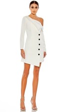 Mac Duggal White One-Shoulder Tuxedo Cocktail Mini Dress Sz 2 $298 New