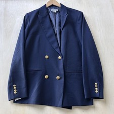Pendleton Blazer Jacket Womens 14 Navy Wool Double Breasted Gold Button Lined