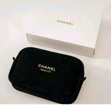 CHANEL Beaute Cosmetic Makeup Bag Pouch Clutch Sparkling BLACK GOLD w/ Gift Box