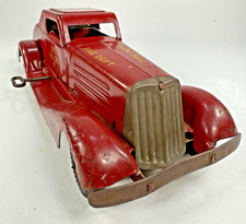 ANTIQUE MARX WIND UP PRESSED STEEL SIREN FIRE CHIEF CAR - 14 1/2 INCHES WORKING