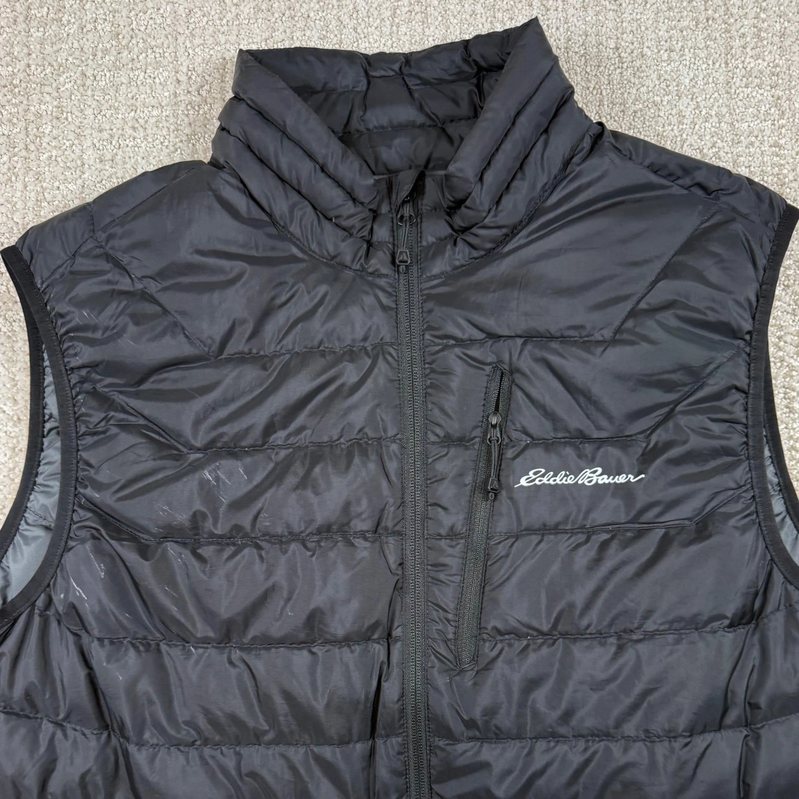 Eddie Bauer Mens Large Black StormDown 800 Fill Goose Down Puffer Vest *Read