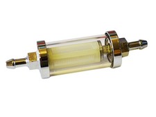 Universal Chrom Glas Kraftstofffilter Benzinfilter verchromt mit 6,5 mm Enden
