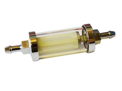 Universal Chrom Glas Kraftstofffilter Benzinfilter verchromt mit 6,5 mm Enden