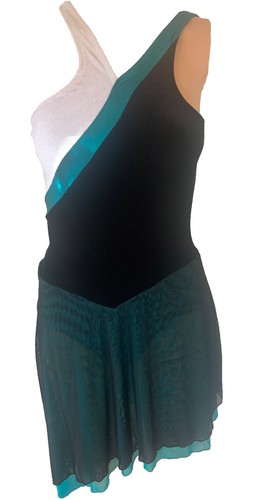 Ice Skating Dance Black Velvet hologram, teal trim, mesh skirt Small The Line