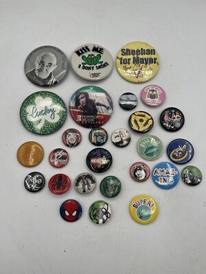 VTG Lot Of 27 Pinbacks Marvel 80 s Advertising Video Games etc