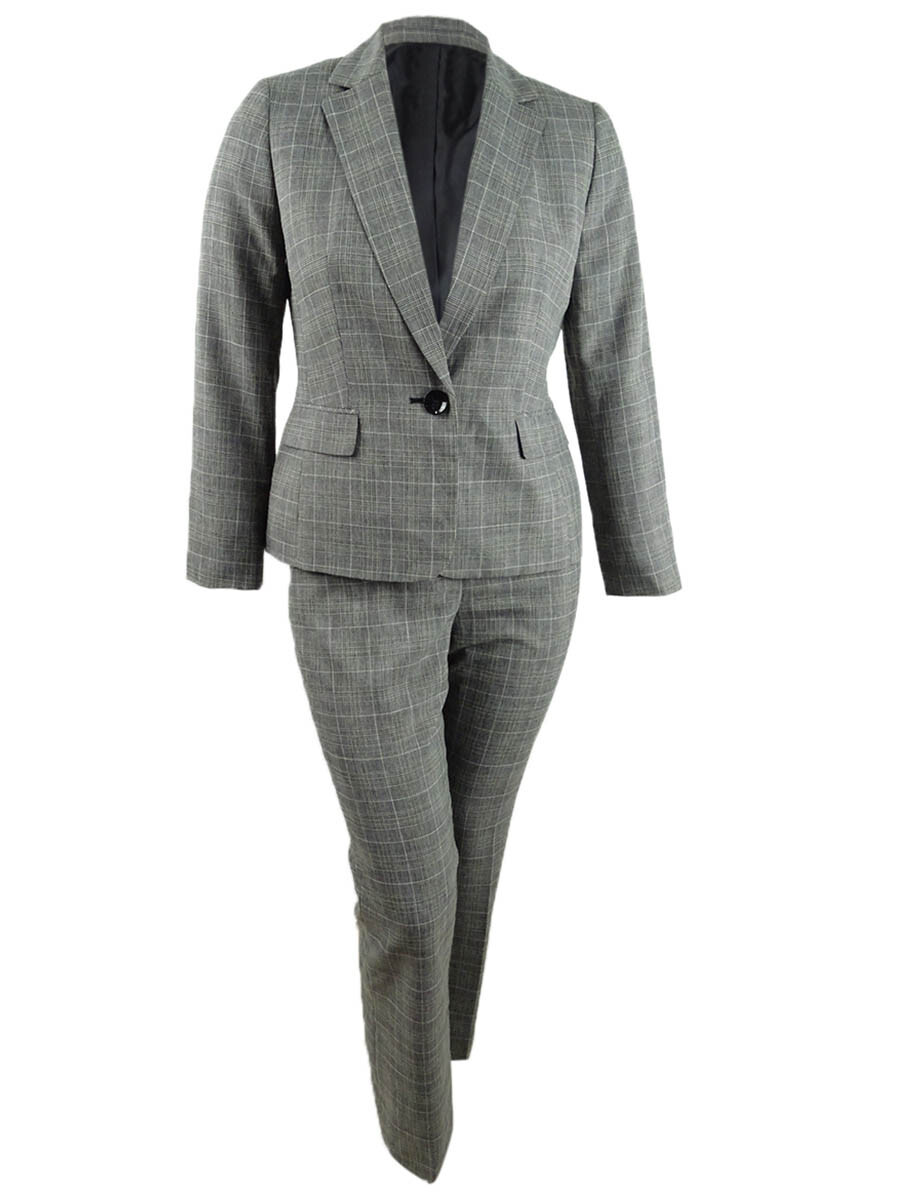Le Suit Women's Petite Plaid One-Button Pant Suit (4P, Black Multi)  93487735138 | eBay
